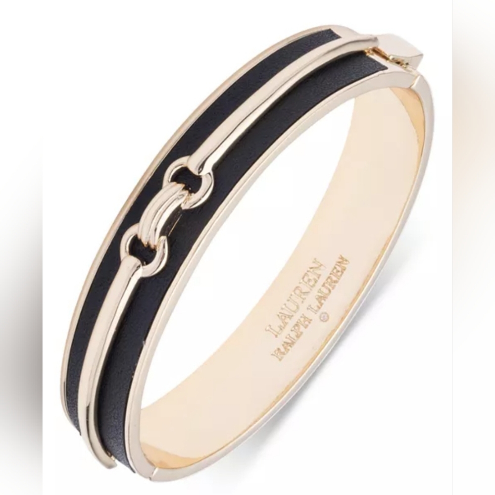 Lauren Ralph Lauren Gold-Tone Leather Inlay Bit Bangle Bracelet